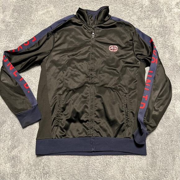 ECKO Track Jacket Mens Large Black Blue Zip Sweatshirt ** - Picture 1 of 8